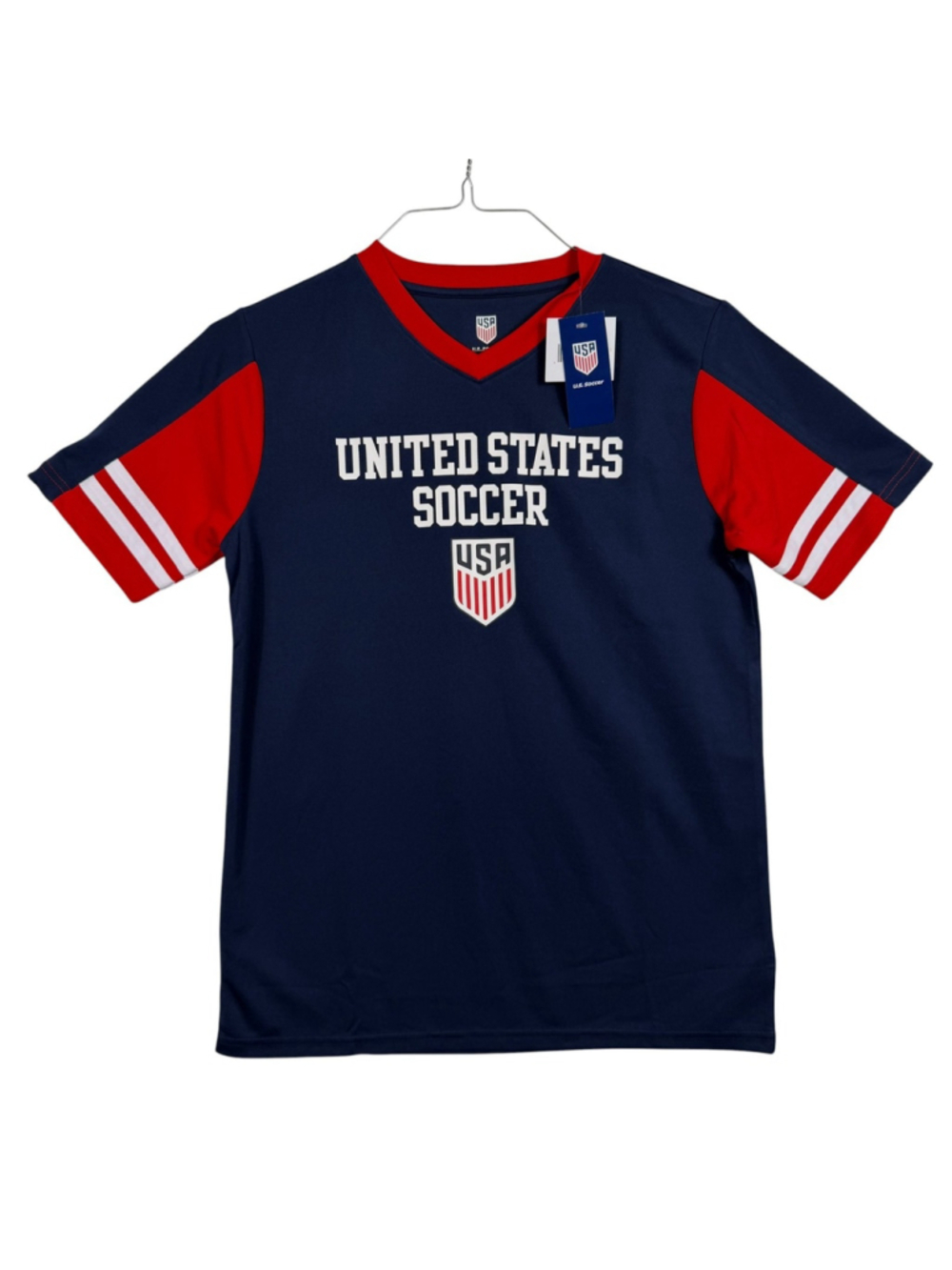 United States National Jersey Blue Football V Neck Sportswear Boys XL(16/18)